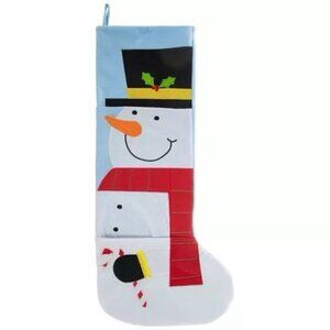 Snowman Oversized Christmas Stocking with Side Pockets - 13" x 30" - NEW